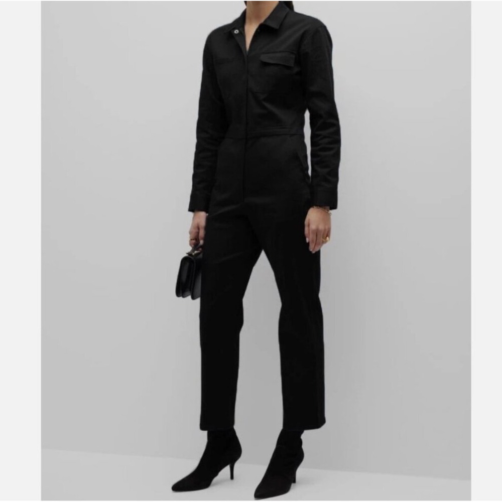 Rivet Utility Black Long Sleeve Zip Front Cotton Twill Jumpsuit Size Medium